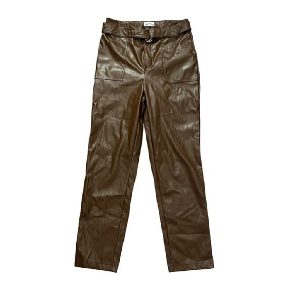 Revolve Superdown Medium chanice buckle pant faux leather Chocolate Brown NWOT